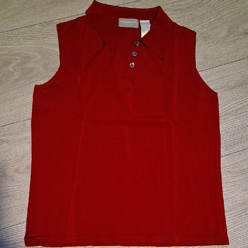 Liz Claiborne Red Sleeveless Polo Top